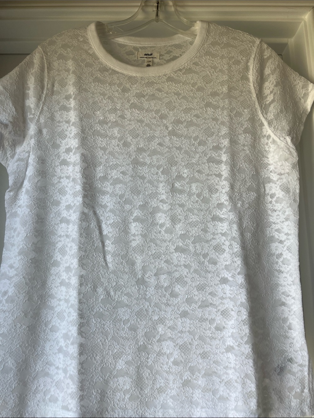 aerie White Short Sleeve Lace Tee